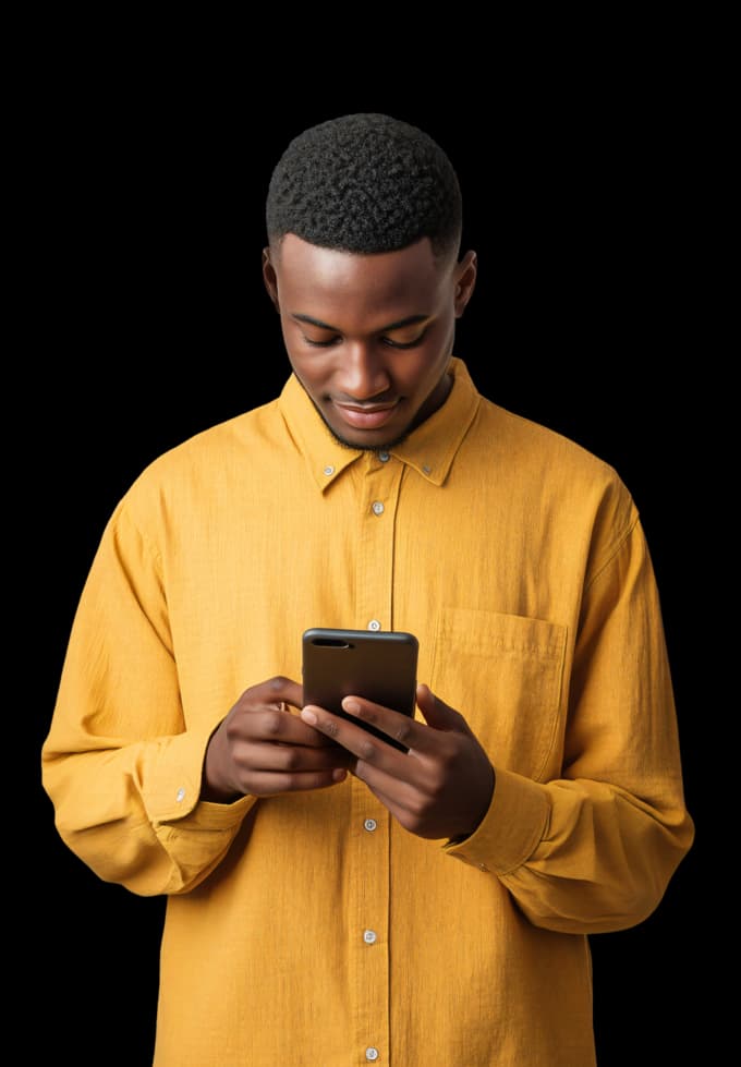 Person smiling and looking at their phone