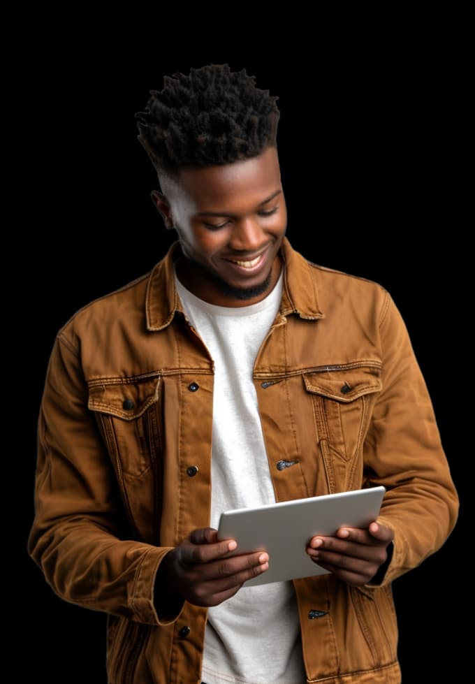 Person smiling and looking at their phone