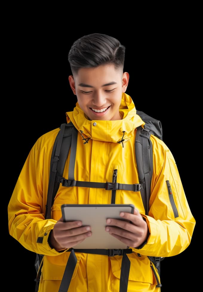 Person smiling and looking at their phone