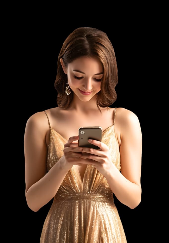 Person smiling and looking at their phone